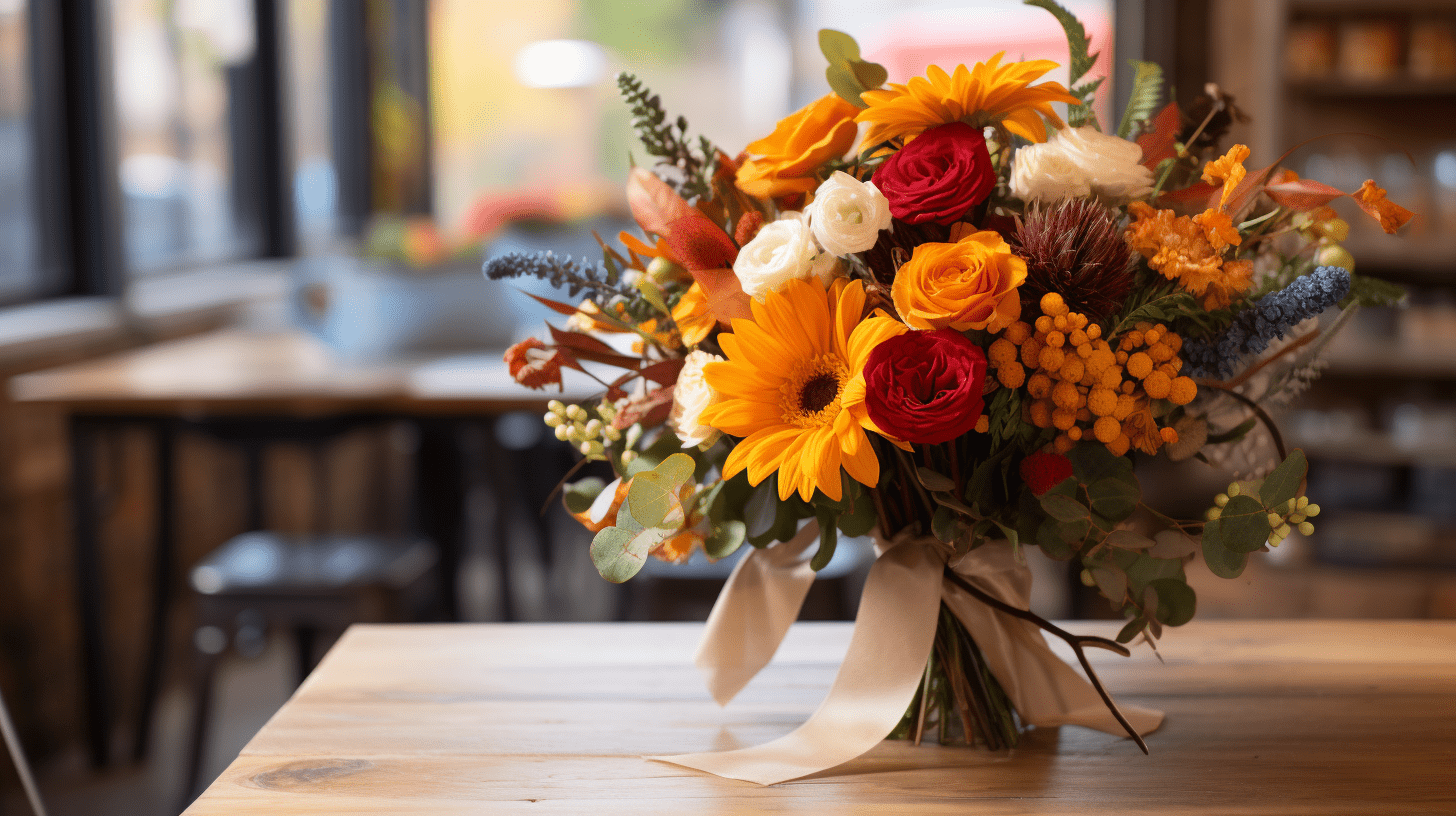 November birthday bouquet with fall colors and seasonal flowers - Tooka Florist
