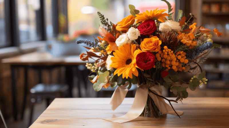 November birthday bouquet with fall colors and seasonal flowers - Tooka Florist