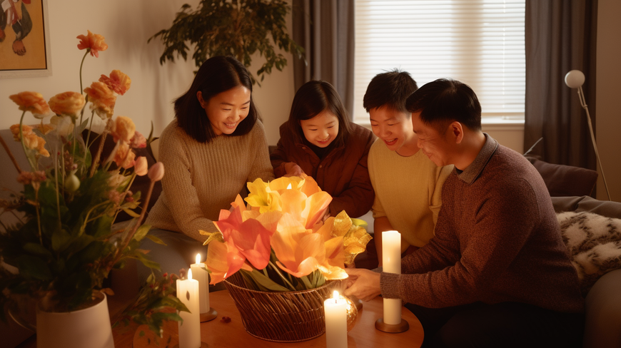 A family in North Vancouver celebrating International Day of Families with a vibrant bouquet from Tooka Florist