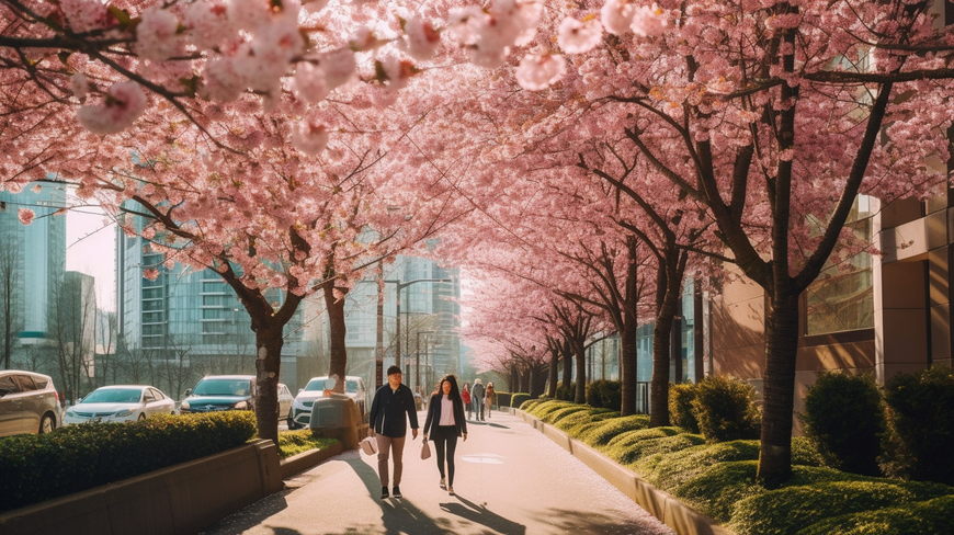 picturesque view of Vancouver's iconic cherry blossoms
