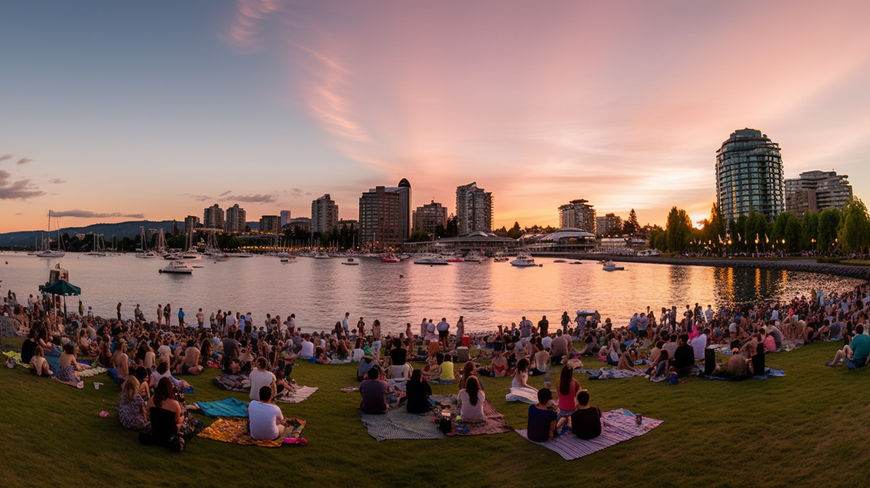 evening picnic by the Vancouver waterfront to celebrate the Victoria Day long weekend