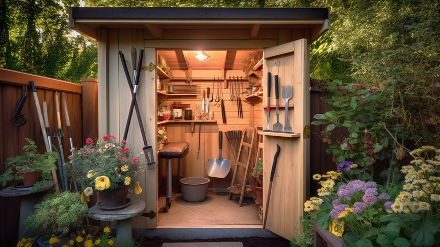 A tranquil garden shed in the corner of a lush Vancouver backyard
