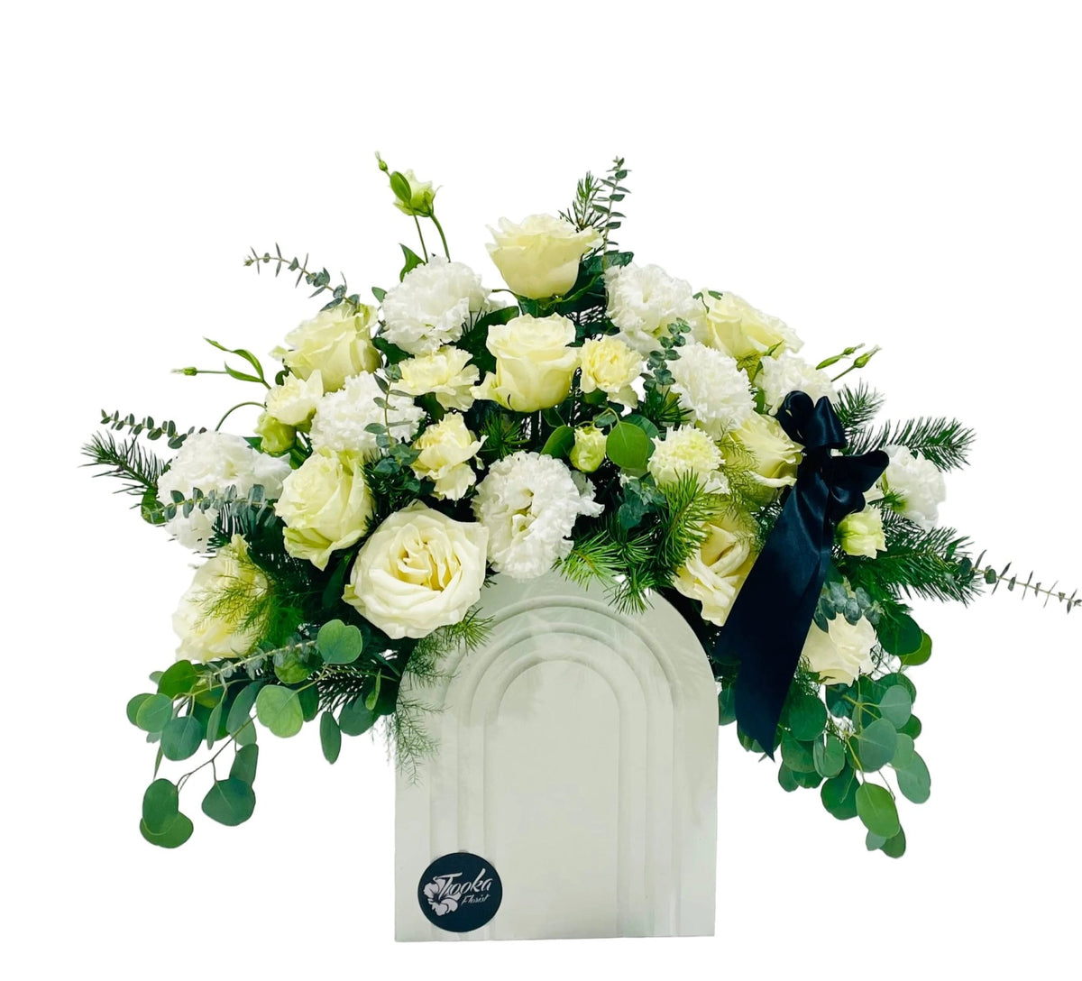 Elegant Ivory Sympathy Arrangement by Tooka Florist – Luxury Flowers Serving North, West & Greater Vancouver