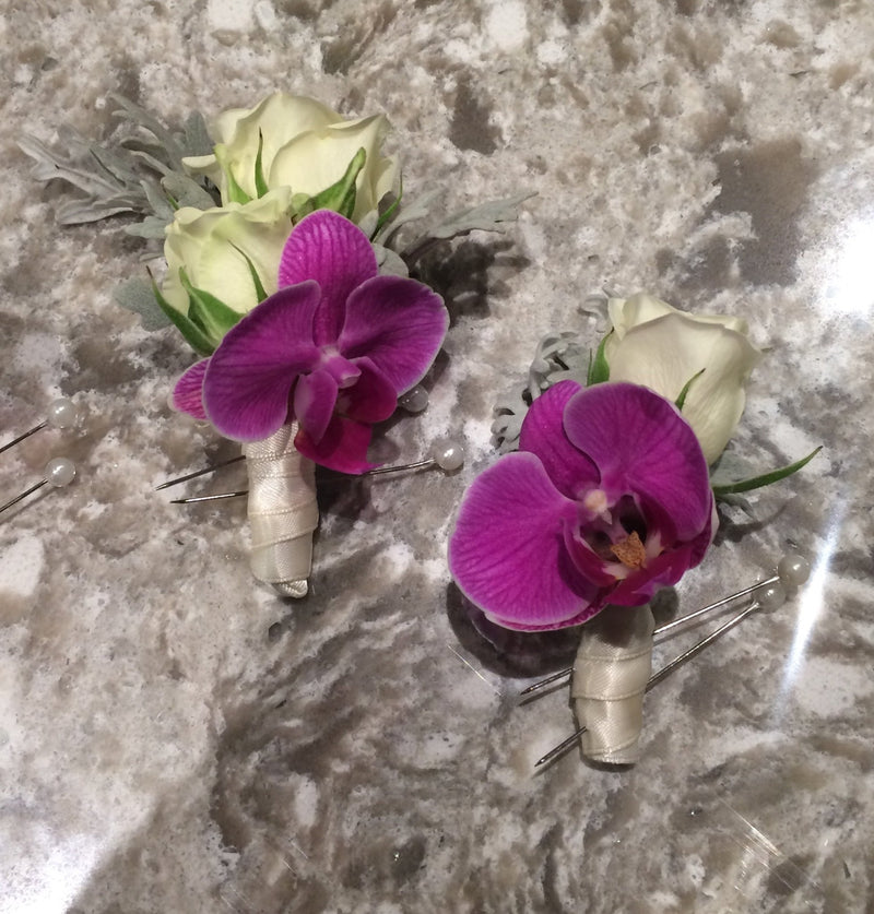 Elegant Orchid & Rose Boutonnière by Tooka Florist – Luxury Flowers Serving North, West & Greater Vancouver