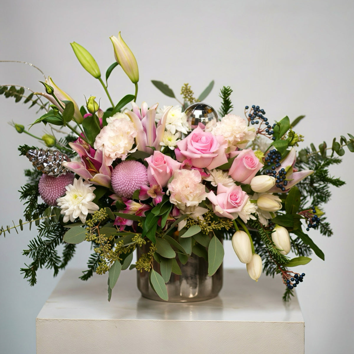 Frosted Blush Winter Arrangement by Tooka Florist – Luxury Flowers Serving North, West & Greater Vancouver
