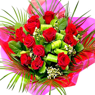 Classic Dozen Roses Round Bouquet - Tooka Florist