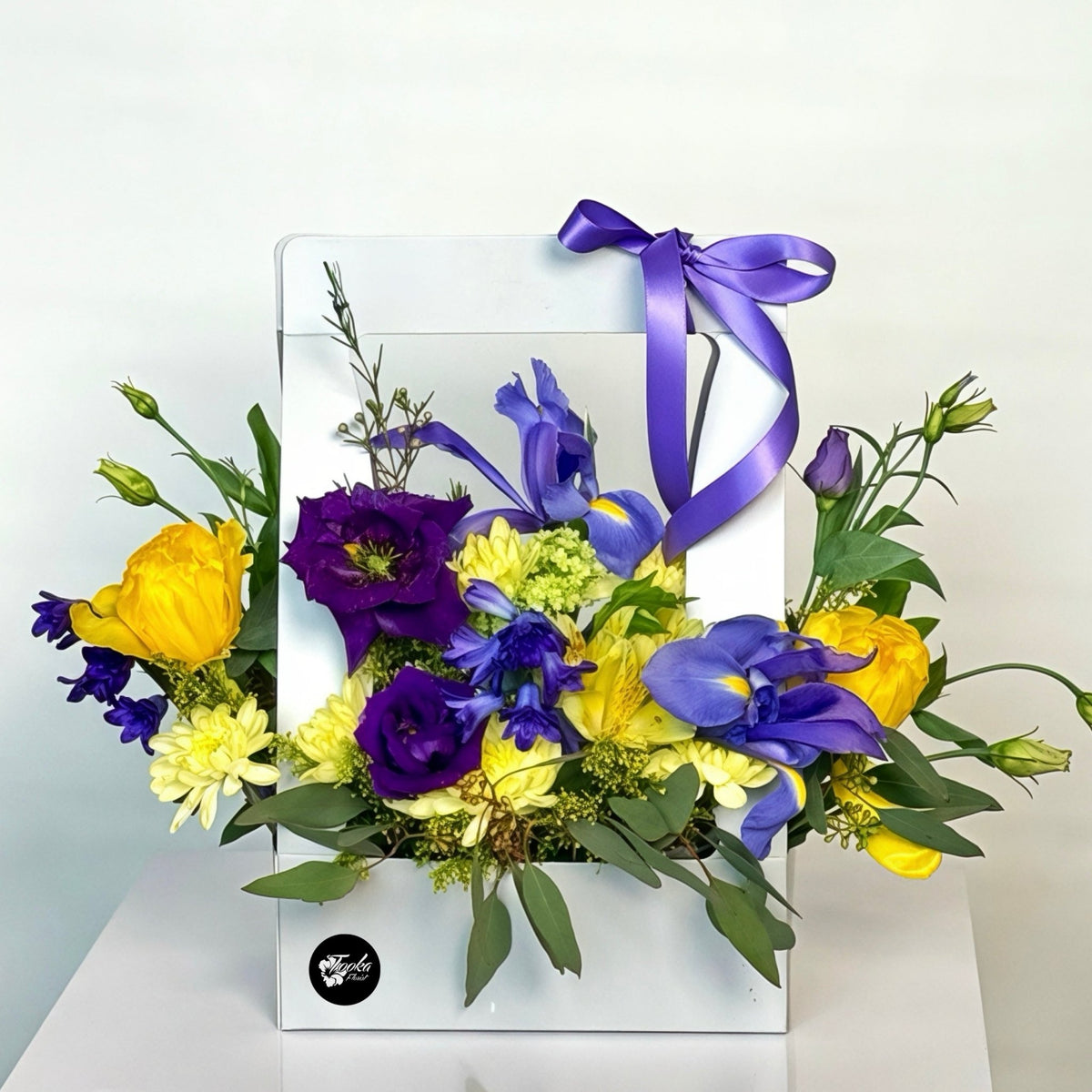 Violet Sunshine Flower Box by Tooka Florist – Luxury Flowers Serving North, West & Greater Vancouver