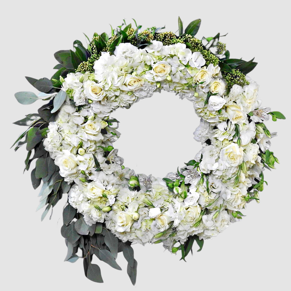 White Sympathy Wreath - Tooka Florist