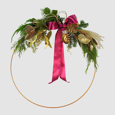 Gold & Evergreen Wreath - Tooka Florist