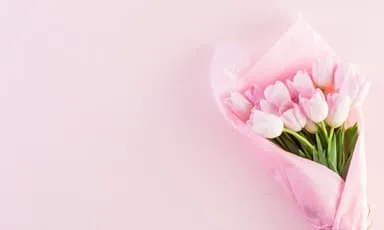 Pink tulips bouquet on sale with delicate flowers for her promotional banner