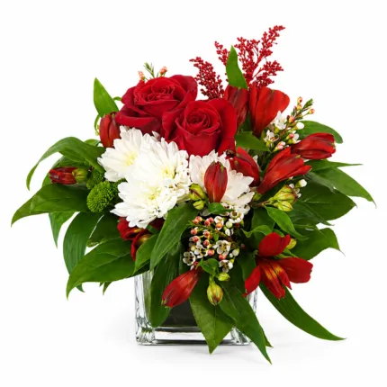 Bundle of Red Bouquet - Romantic red roses and white flowers delivery in Vancouver