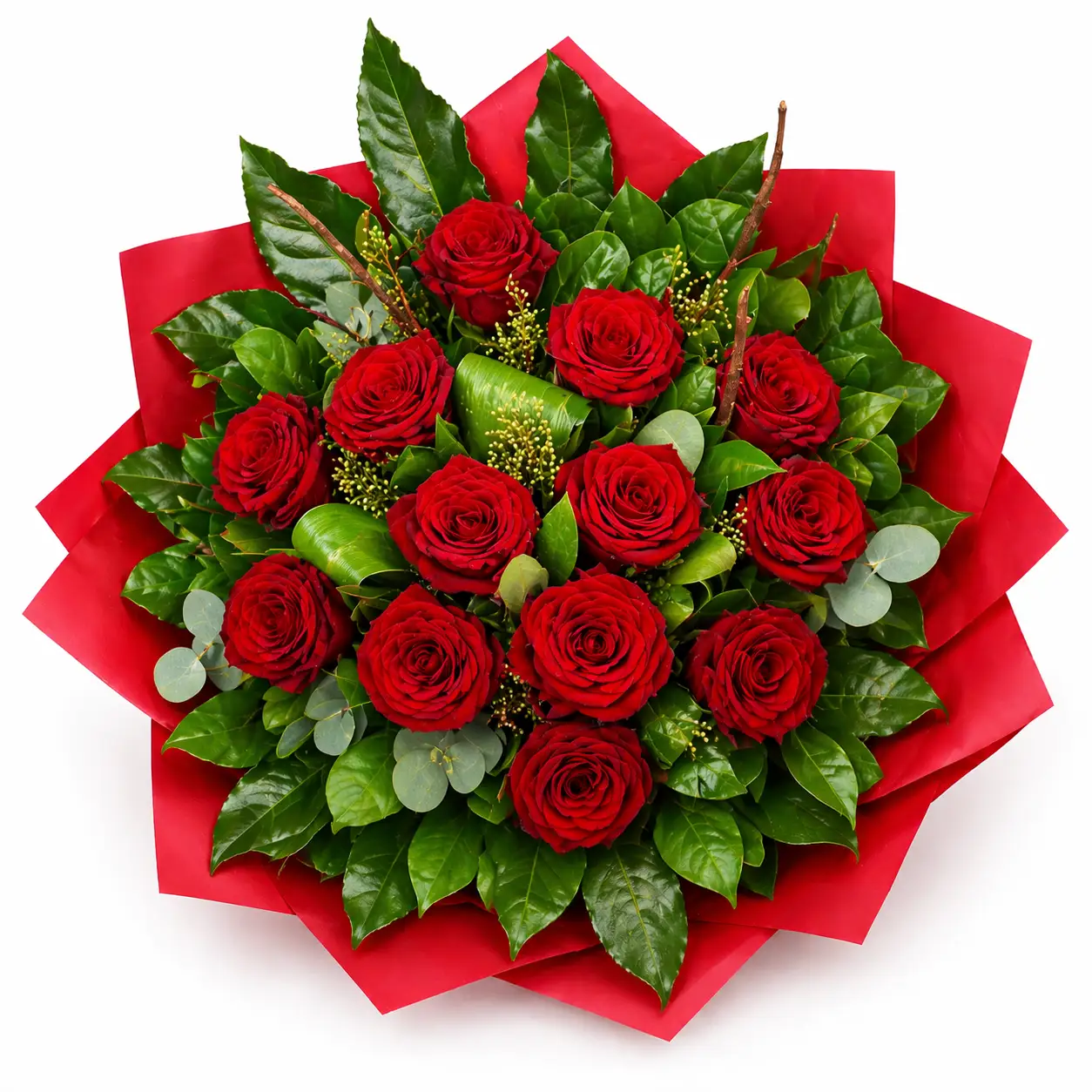 Classic Dozen Roses Round Bouquet Classic Dozen Roses Round Bouquet - 12 red roses wrapped in red paper Vancouver