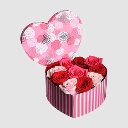 Pink Romance heart box - Red and pink roses in heart shaped gift box Vancouver