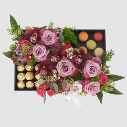 Purple Gift Box - Luxury purple roses with Ferrero Rocher and macarons Vancouver