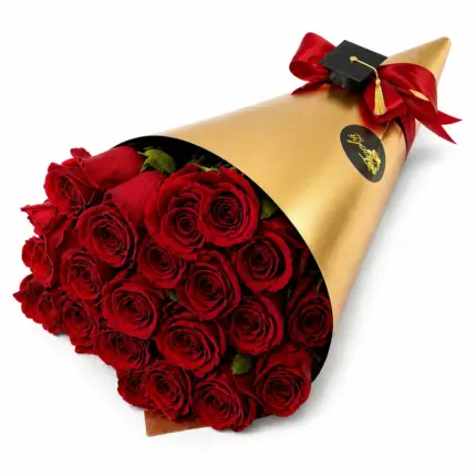 Queen of the King bouquet - Premium red roses in luxury gold cone wrapping Vancouver
