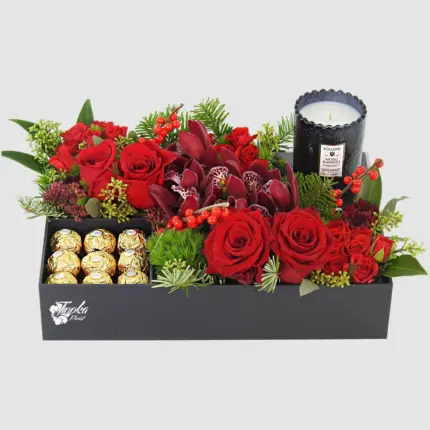 Velvet Gift Box - Luxury red roses, orchids, scented candle, and Ferrero Rocher box Vancouver