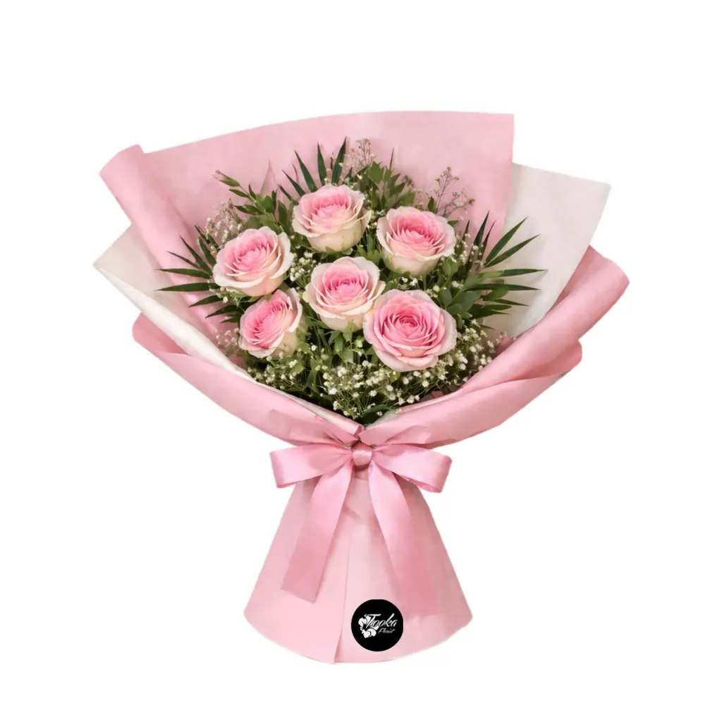 Classic Half-Dozen Pink Roses Classic Half-Dozen Pink Roses - 6 pink roses with baby's breath wrapped in soft pink paper Vancouver