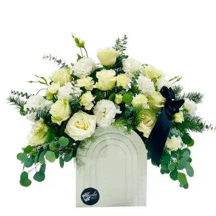 Elegant Ivory Sympathy Arrangement - White roses and lisianthus sympathy flowers Vancouver