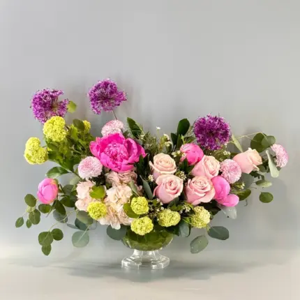 Every day love - Pink roses purple allium floral arrangement Vancouver