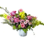 Honeysuckle floral arrangement - Pink roses gerberas and yellow snapdragons Vancouver