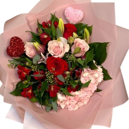 Romantic Blush & Red Rose Bouquet