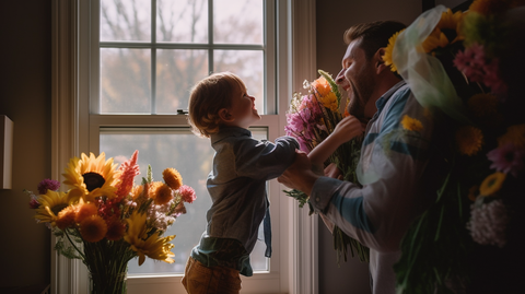 Father receiving Father's Day bouquet