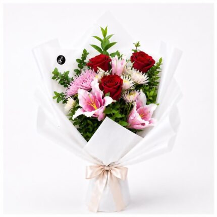 Lili Rosa Bouquet - Pink lily and red rose flower arrangement Vancouver