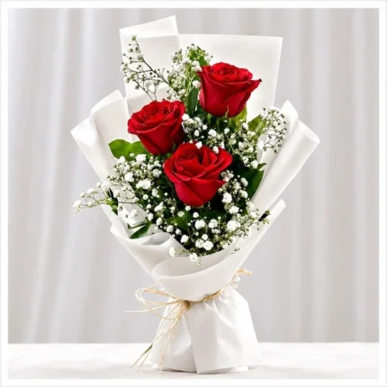 Scarlet Whisper bouquet - Romantic red rose and white waxflower bouquet Vancouver