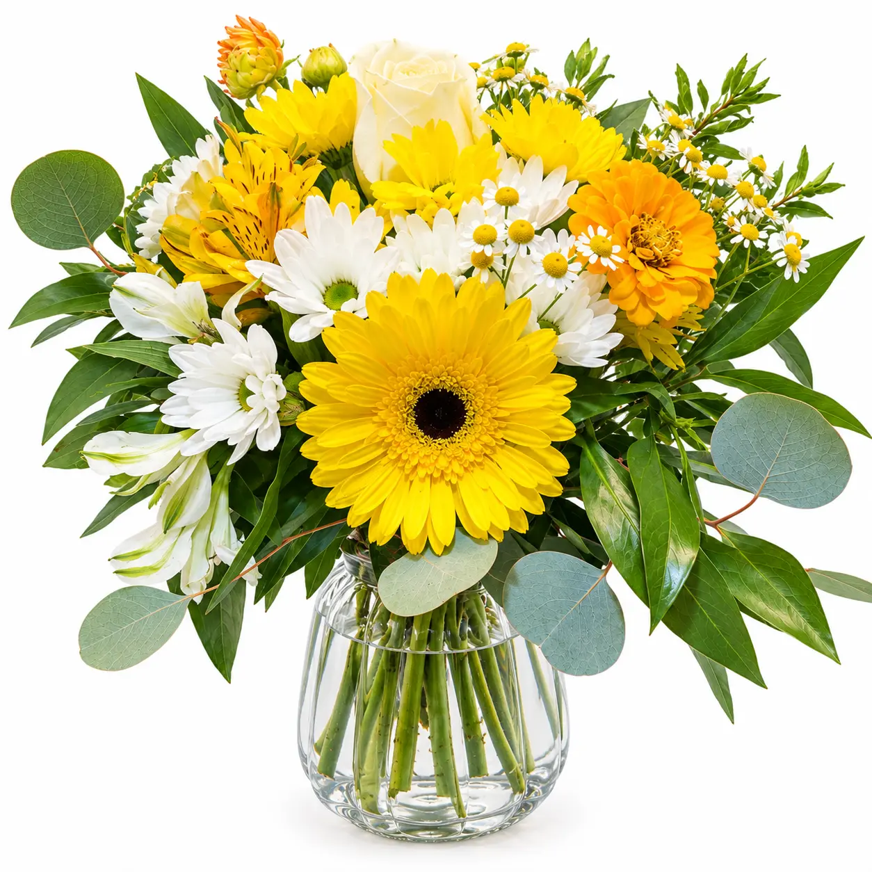 Golden Autumn Garden Golden Autumn Garden flower vase - Yellow gerbera and white chrysanthemum arrangement Vancouver