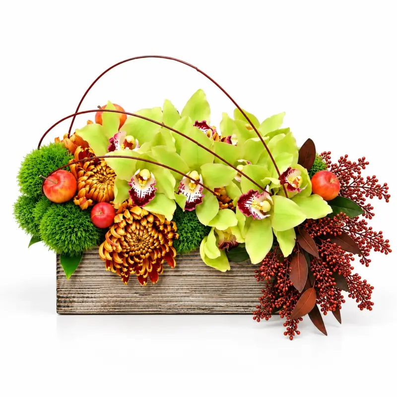 Orchid Box - Autumn yellow rose and orchid flower basket Vancouver